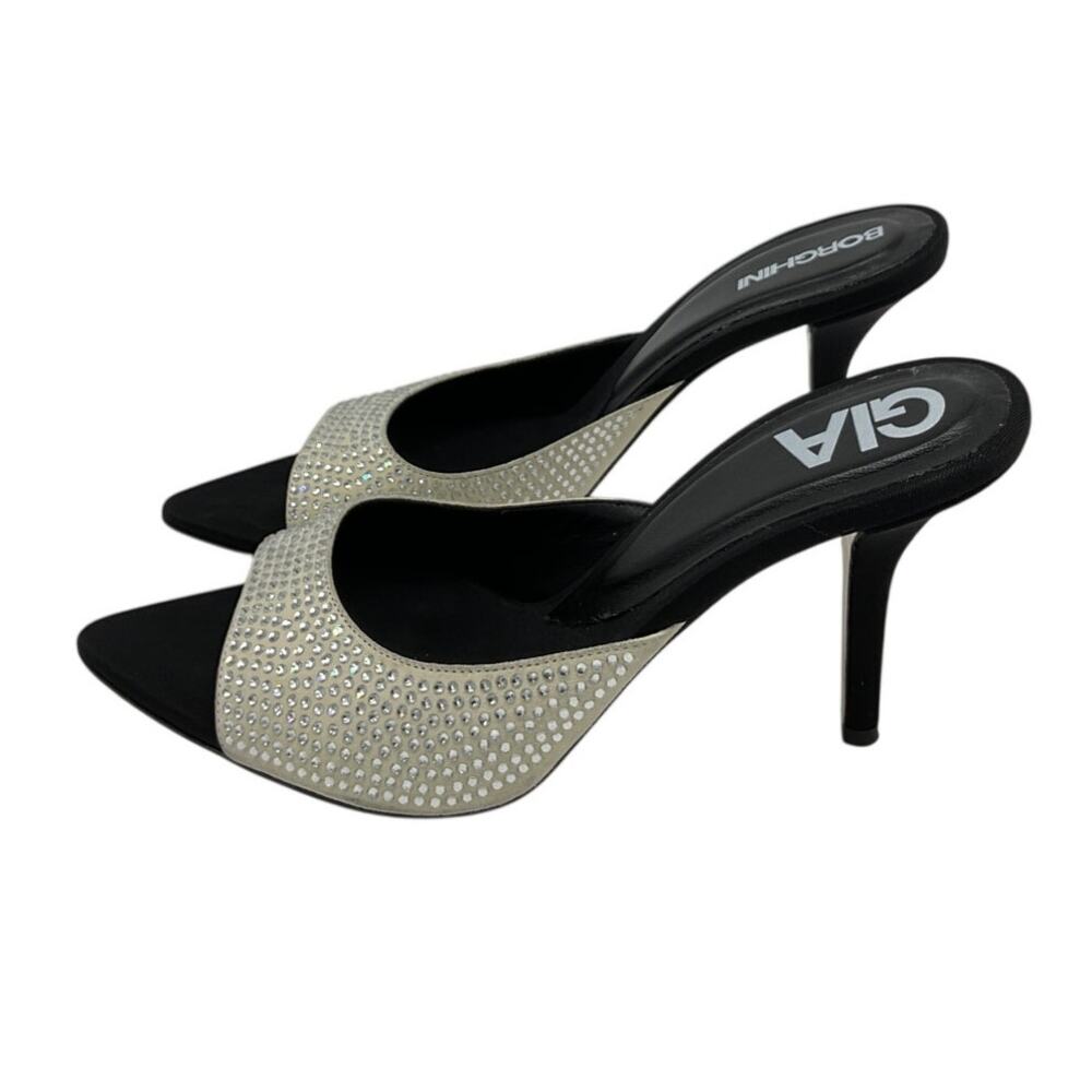 Gia Borghini Embellished Black Peep-Toe Sandals Size 38.5 EU / US 8.5 - Picture 3 of 6